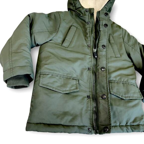 Swiss Alps Youth Boy Puffer Coat Jacket Winter Snow Fleece Hood Size 5/6 Green - Picture 4 of 11
